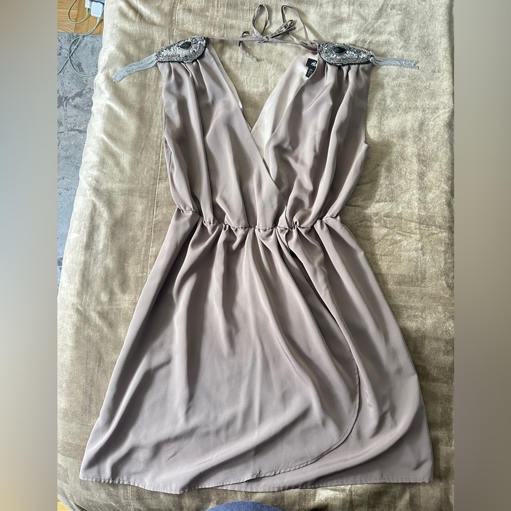 H&M Backless Taupe Dress with Silver Accents